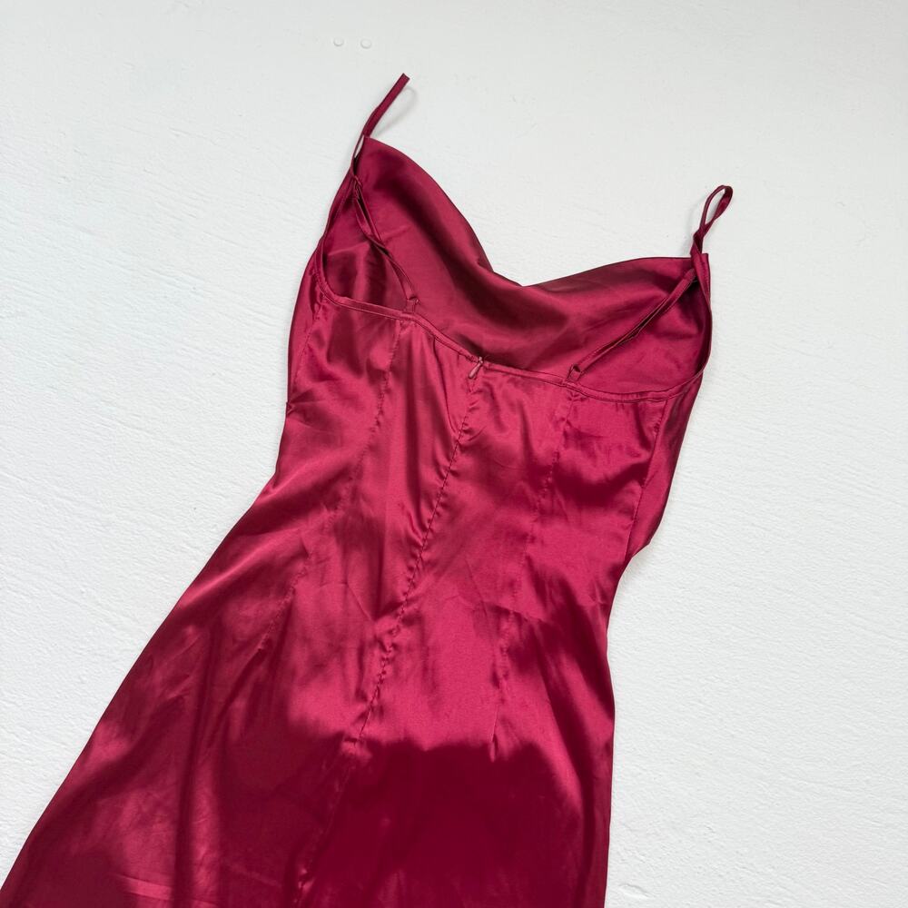 Deep Red Satin Ruched Cowl Neck Midi Dress, Best Fits Small - Picture 8 of 9
